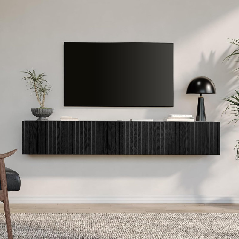 Meuble audio-vidéo flottant en bois, Noir