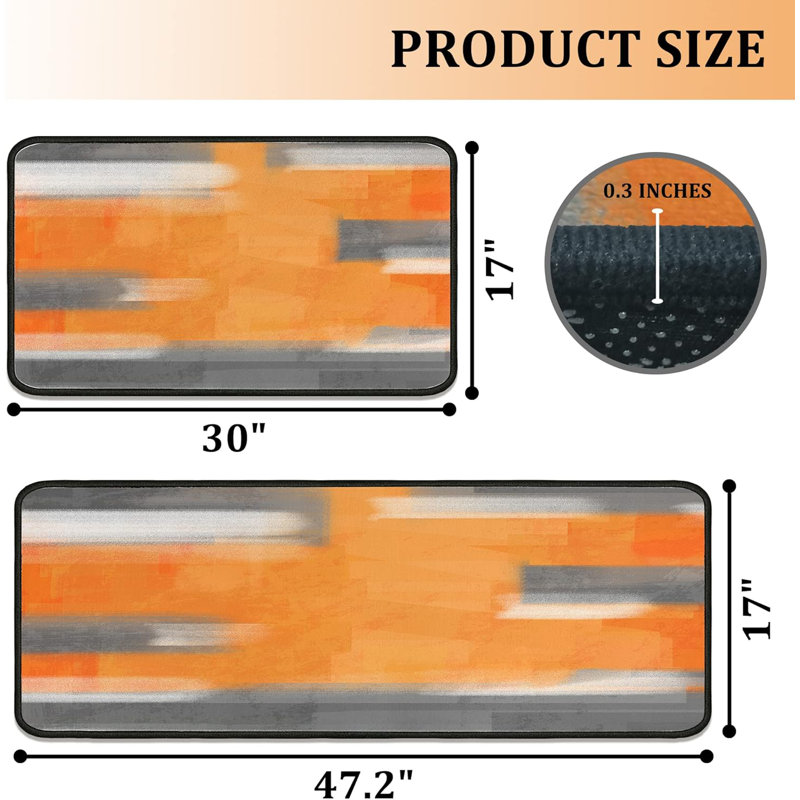 Black Microfiber Rectangular Non-Slip Kitchen Floor Mats Set