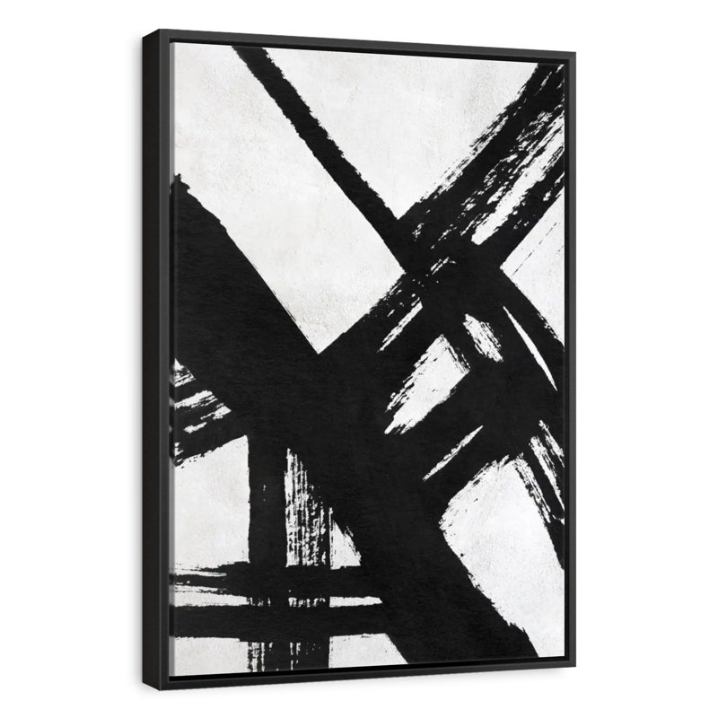 Encre noire stries VI, Cadre flottant noir, 27 po x 40 po
