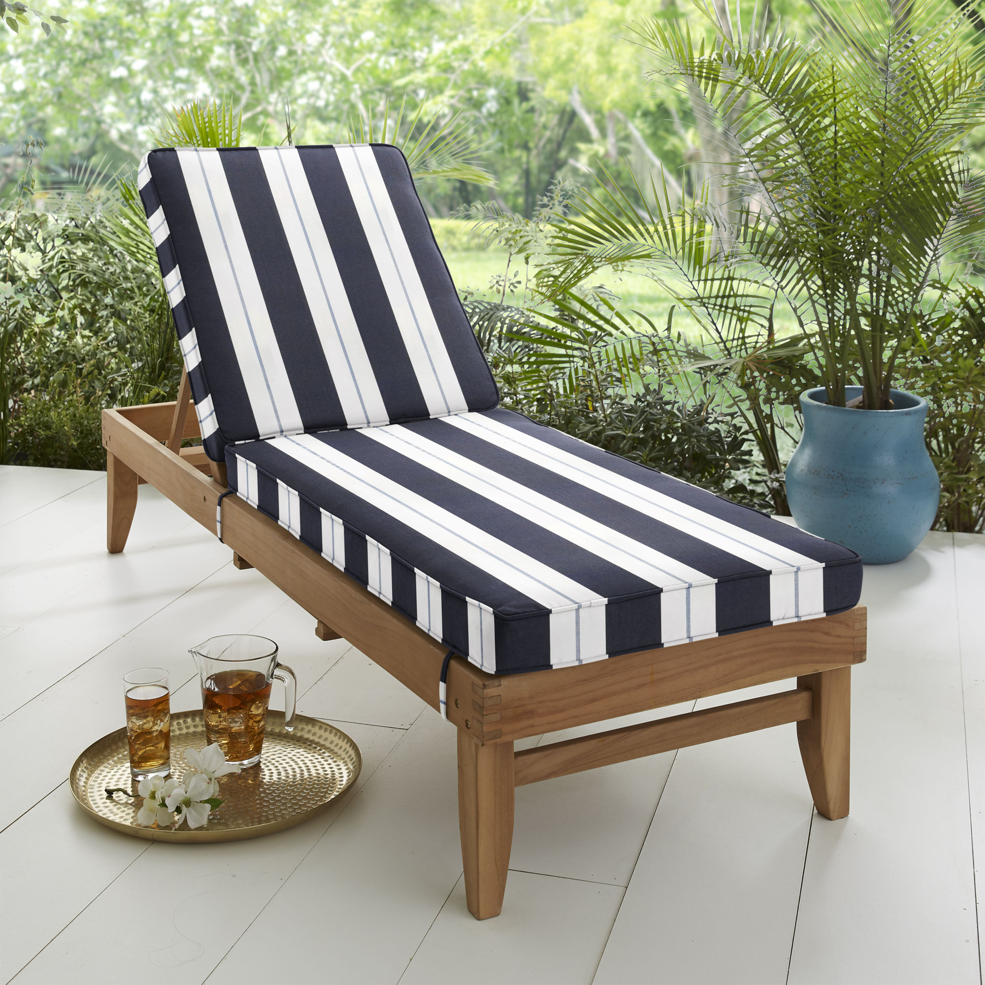 Deana Indoor/Outdoor Sunbrella® Seat/Back Cushion, 24'' W x 73'' D, Navy Stripe Sunbrella®