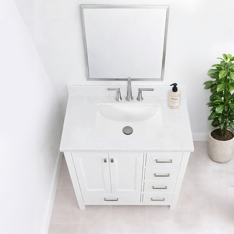 36" White Engineered Stone Bathroom Vanity Backsplash