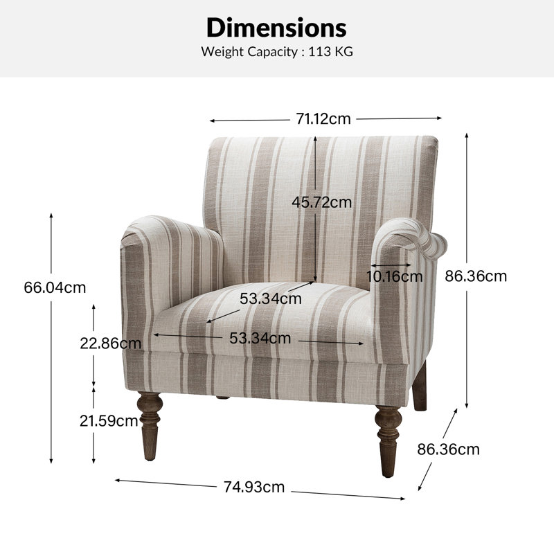 Lila 75 Cm Wide Coastal Farmhouse Armchair, Tan