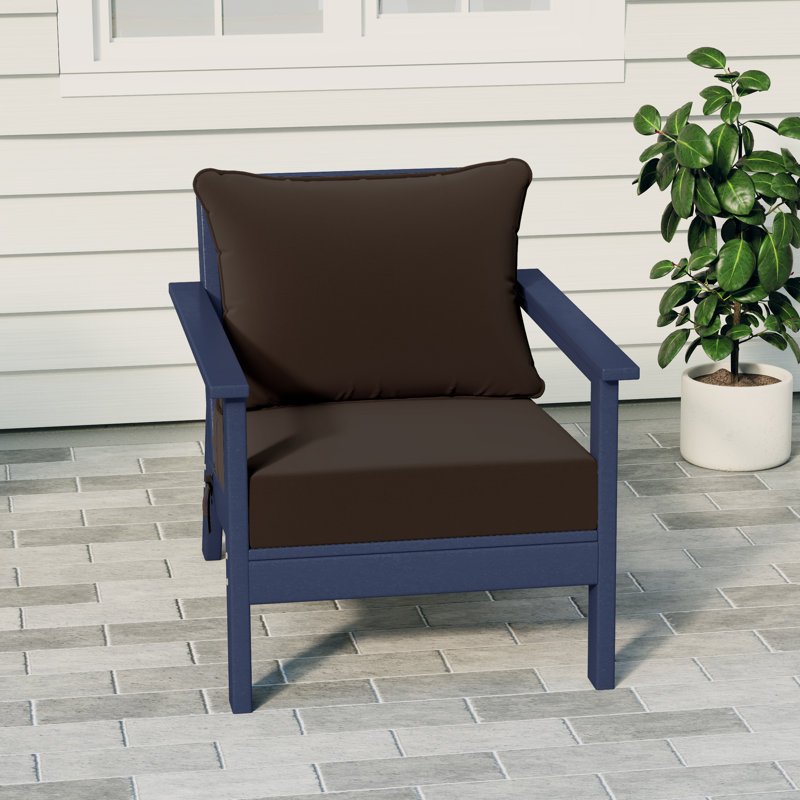 Hydea Deep Seating Chair With Cushions, Brown, Navy Blue
