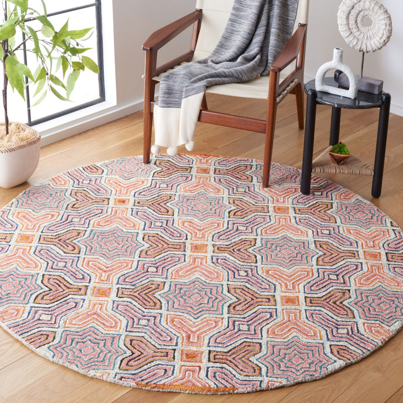 Deyoung Hand Tufted Wool Geometric Rug, Round 6'