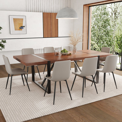 87" Wood Dining Table Set With PU Leather Upholstered Dining Chair