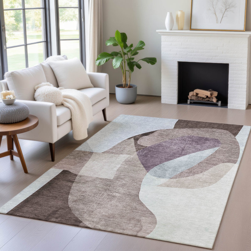 Tapis intérieur / extérieur brun lavable à la machine Xhevrie, Rectangle 10 pi x 14 pi