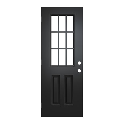 Porte avant en acier pré-suspendue de 36 po x 80 po avec porte d'entrée en verre transparent à 9 lumières en verre transparent à l'avant / à gauche, porte à dalle avec cadre de porte, porte pré-suspendue de style moderne (trousse de quincaillerie 