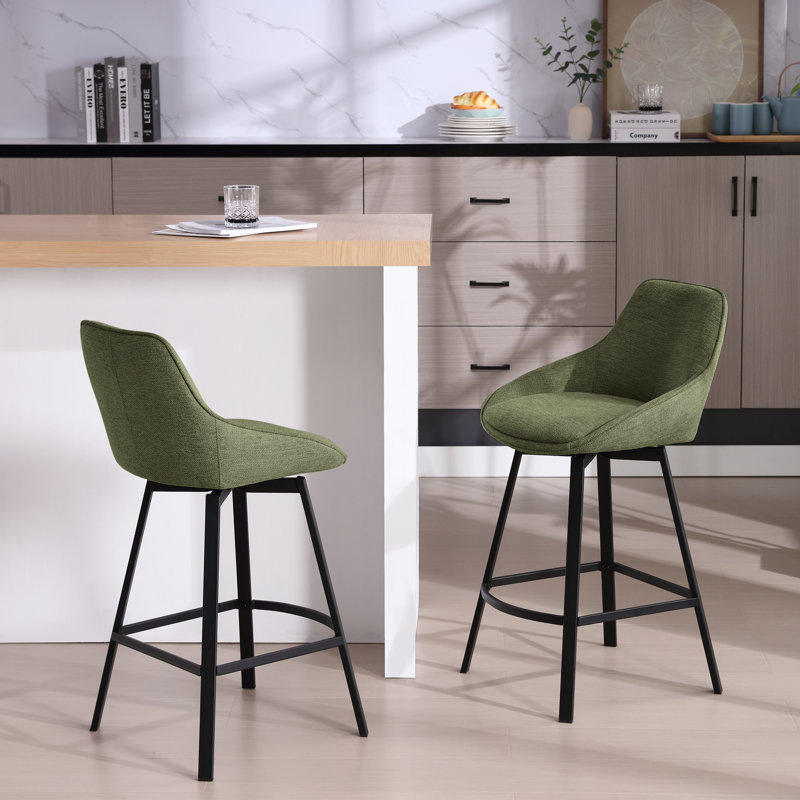 Absalom Swivel Upholstered 25.6'' Linen Counter Stool with Metal Frame, Green