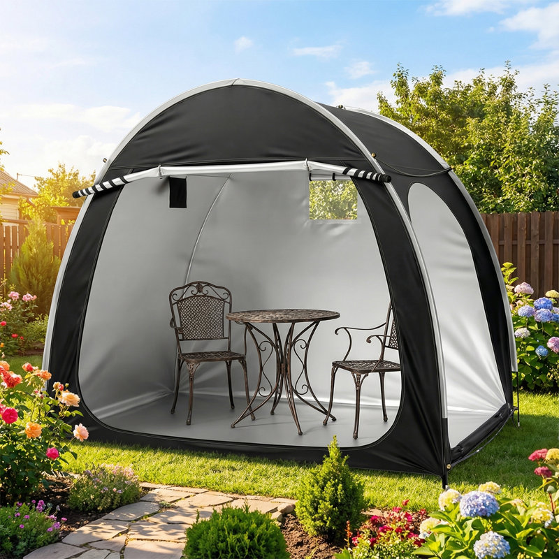 Tente de rangement pour vélo à arc, abri imperméable résistant aux rayons UV Oxford, cadre à double fermeture à glissière, fenêtre de ventilation, installation facile en 3 minutes pour le vélo, les outils de jardin, le rangement extérieur