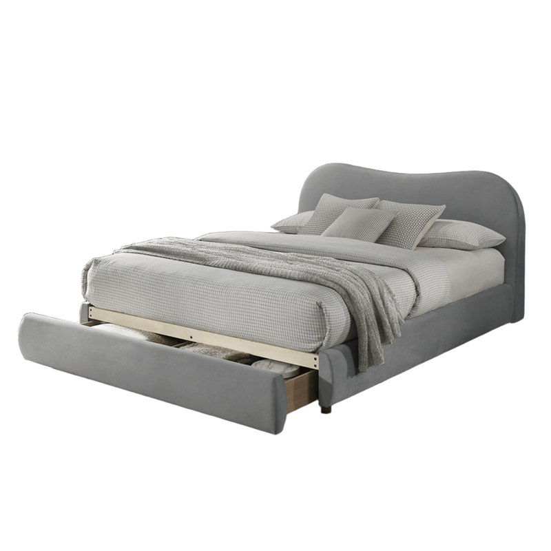 Lit rembourré de style contemporain, King, Light Grey