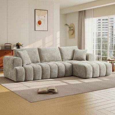 Boneless 108.5" Chenille Sectional Compression Sofa 2 Piece Boneless Modular Deep Seat Cloud Couch With Tufted Design & Chaise Set, No Assembly Required