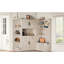 Armoire de couloir gauche / droite beige, rangement et suspension, 5 armoires, 8 tablettes, 4 crochets, design sécuritaire, beige multifonctionnel facile à assembler, pour le salon, le couloir de la cuisine, beaucoup de rangement, design