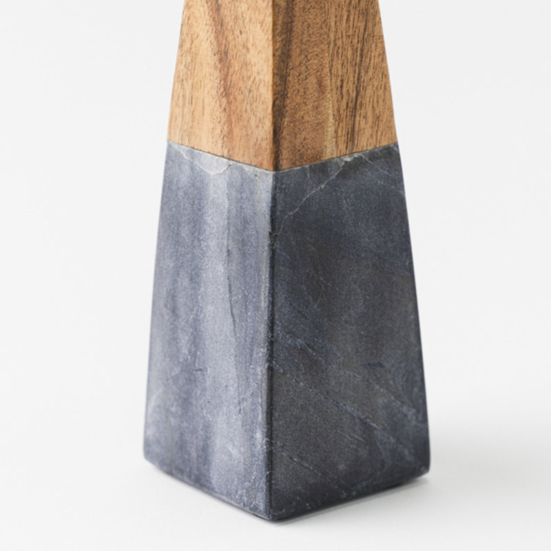 Tapered 6" Marble & Acacia Candleholder