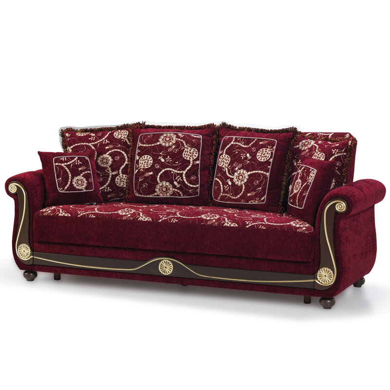 Mishonda Americano 95 in. Fabric Upholstered 3-Seater Twin 3-in-1 Sleeper Sofa Bed with Storage, Burgundy Chenille