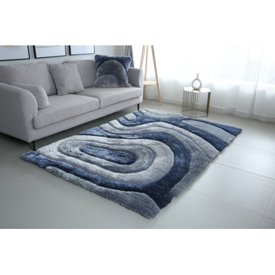 Mateos Collection Blue Geometric Area Rug, 3'5 X 5'5