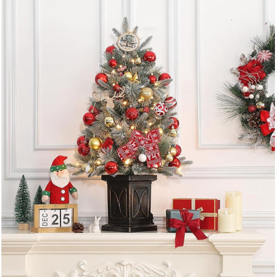 Arbres de Noël de table 3 pi avec 78 lumières DEL et base rétro 3 pi