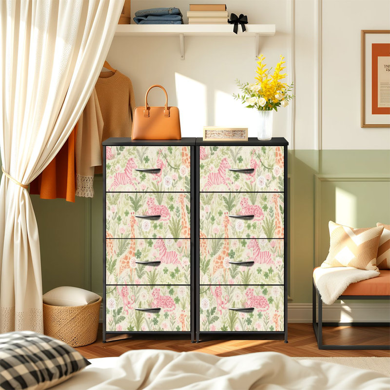 Commode verticale 4 tiroirs avec tiroirs en tissu