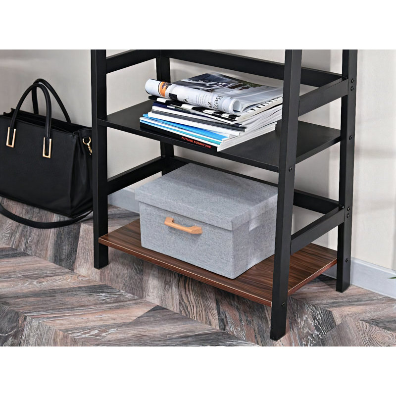 Faithlyn 162cm H x 64cm W Steel Etagere Bookcase, Black, Brown