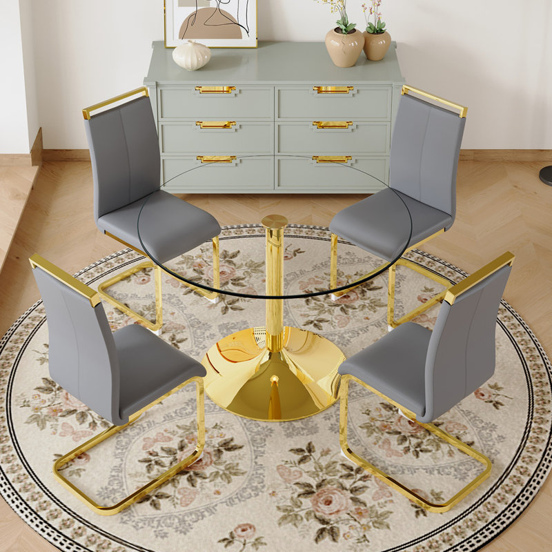 5 - Piece Pedestal Dining Set, Light Grey, 29.5" H x 39.7" L x 39.7" W
