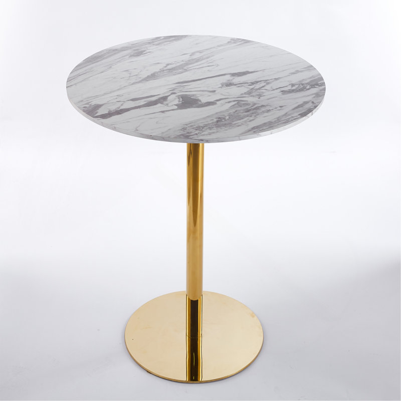 Ensemble de table de bar Modern Gold moderne avec 2 tabourets de bar réglables, table de pub ronde à motif de marbre pour le bar et la cuisine