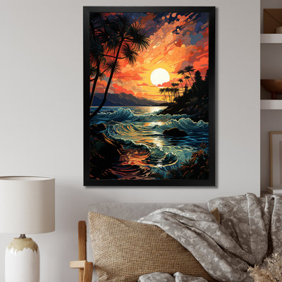 Boularderie, palmiers orange colorés, coucher de soleil IV sur toile