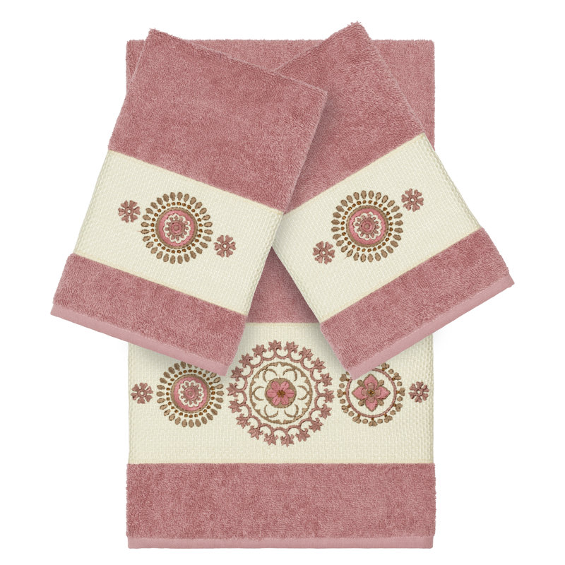 Isabelle Turkish Cotton Towel Set, Tea Rose, 3 Piece Towel Set