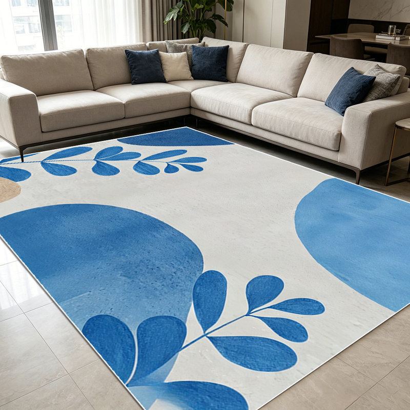 1PC Watercolor Blue Botanical Abstract Boho area rugs for Living Room, Soft and Comfortable, Suitable for all seasons, easy-to-maintain, machine washable Indoor floor mat, Under Table Farmhouse suitable for living room, dining room, bedroom,
