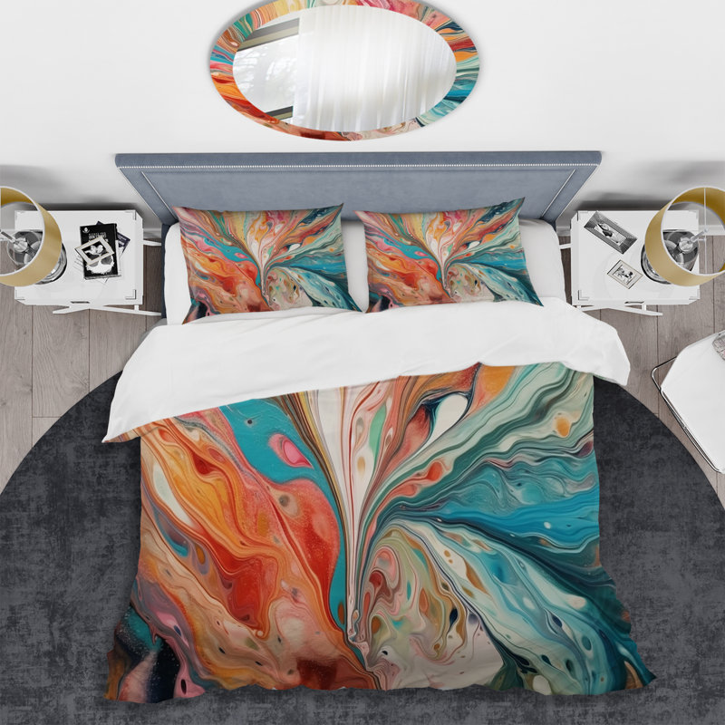 Ensemble de housse de couette abstrait bleu sarcelle marbré Whimsy III - Abstract