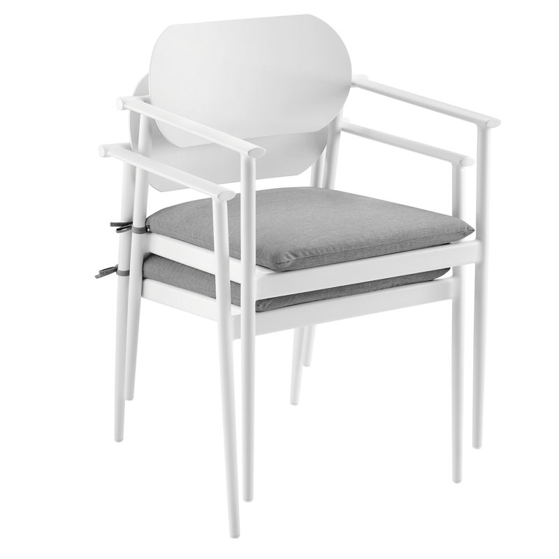 Aeris White and Light Gray Aluminum Stackable Outdoor Dining Armchair Set