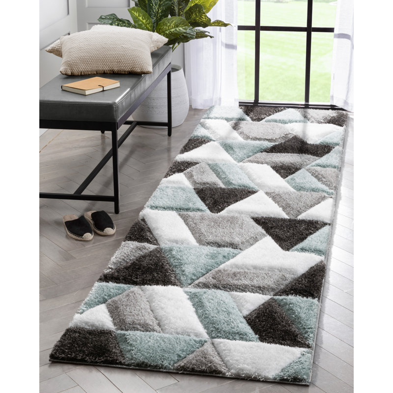 Cobina Holland Modern Geometric Light Blue 3D Textured Thick & Soft Shag Rug, Runner 2'7" x 9'10"
