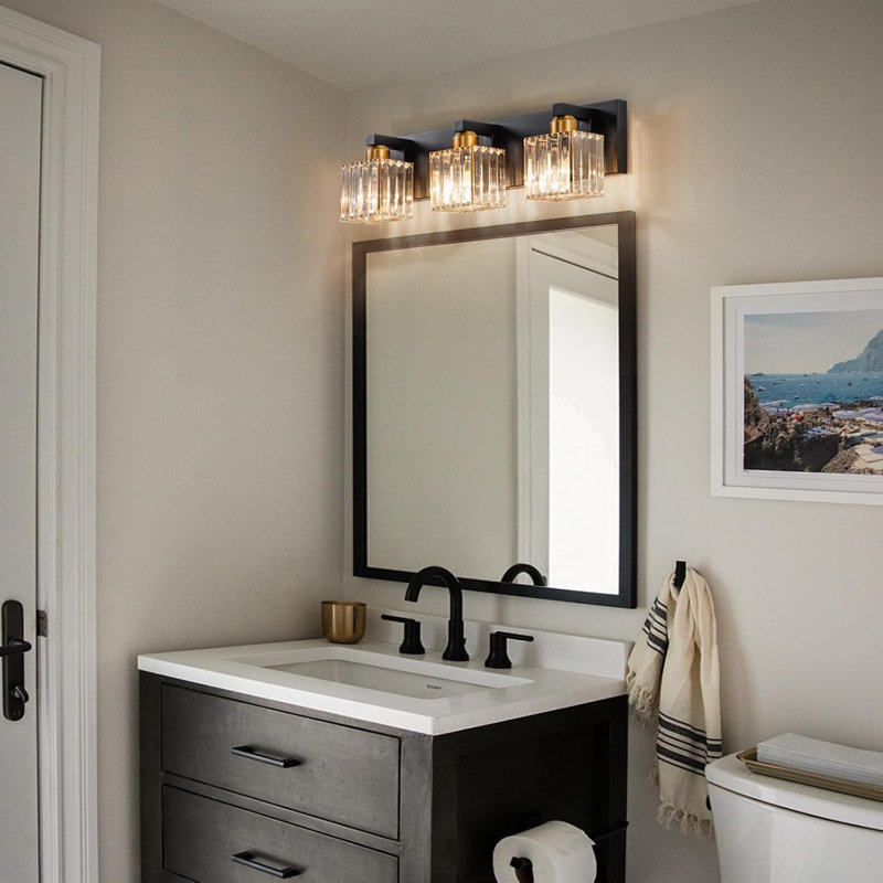 Luminaire de salle de bain moderne en cristal avec abat-jour carré - applique murale à intensité variable pour miroir, douille E26, installation facile