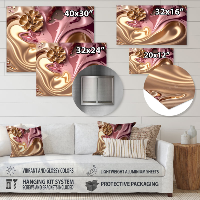 Décoration murale florale en métal rose et doré Glam III, H 12 po x l 20 po x P 1 po