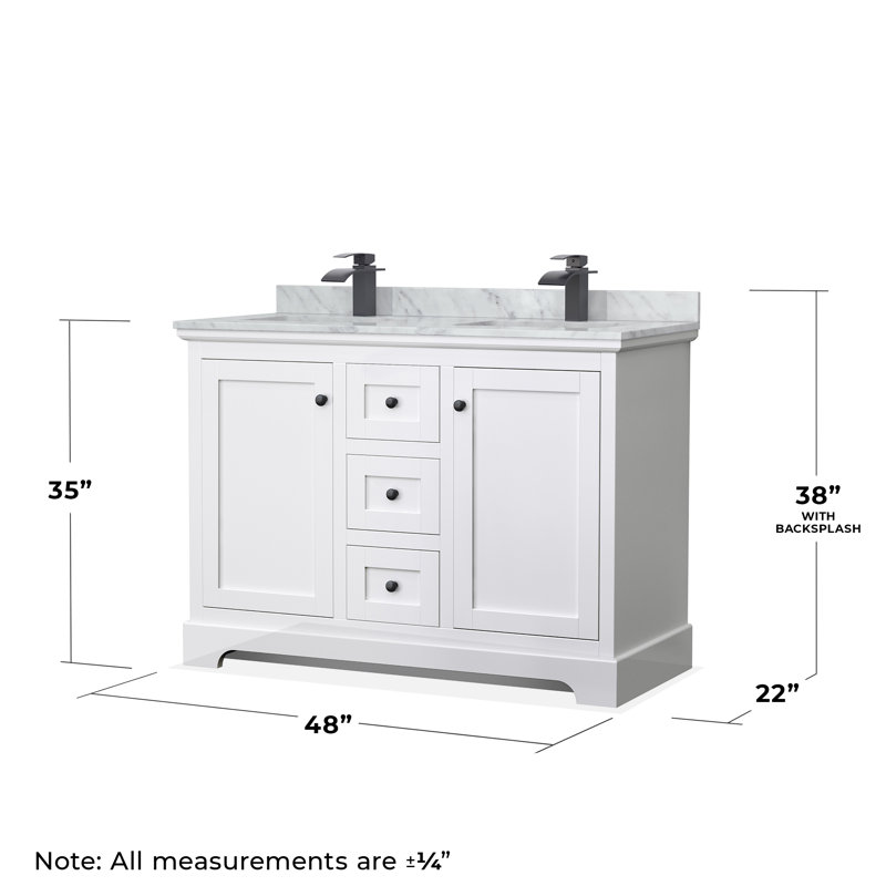 Ensemble de meuble-lavabo double 48 po avec miroir Avery, Blanc, Noir mat