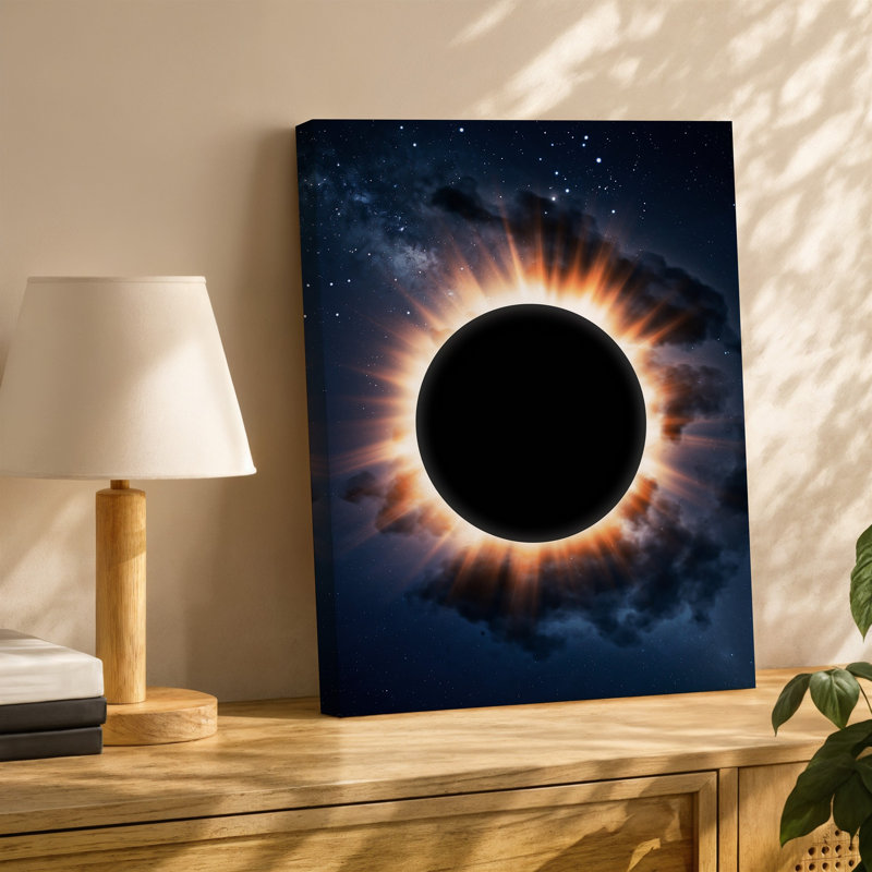 Toile, une scène céleste à couper le souffle représentant une éclipse solaire où un art mural Silhouette sombre d'une planète est entouré d'une toile