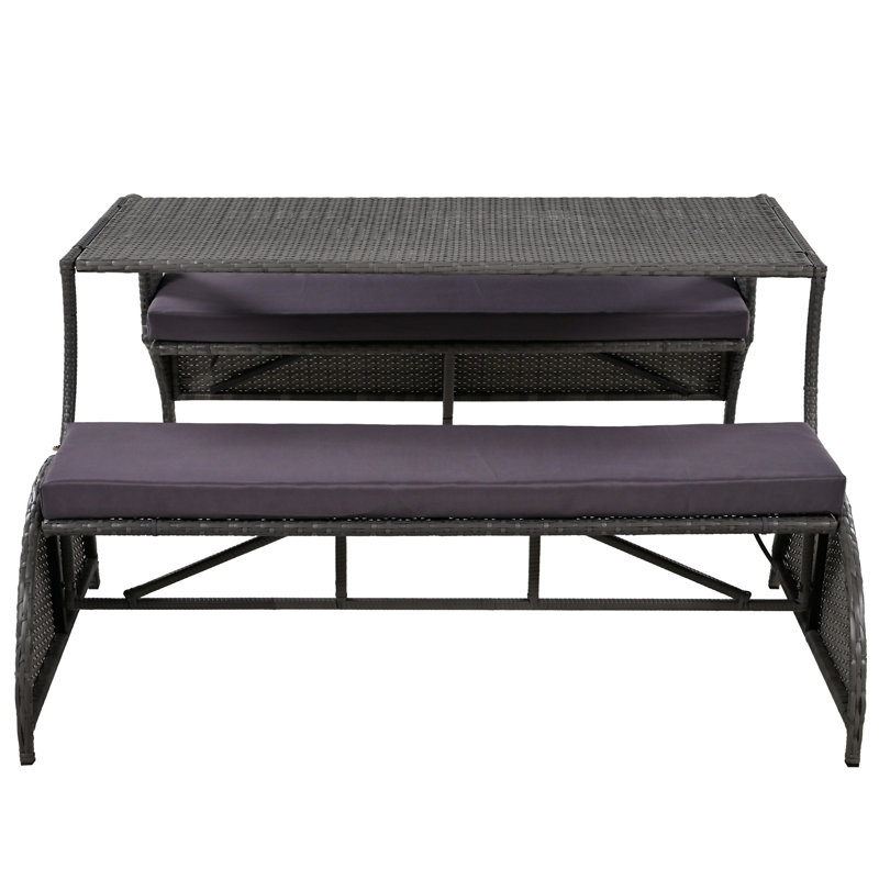 2-In-1 Convertible Picnic Upholstered Bench Table, Black