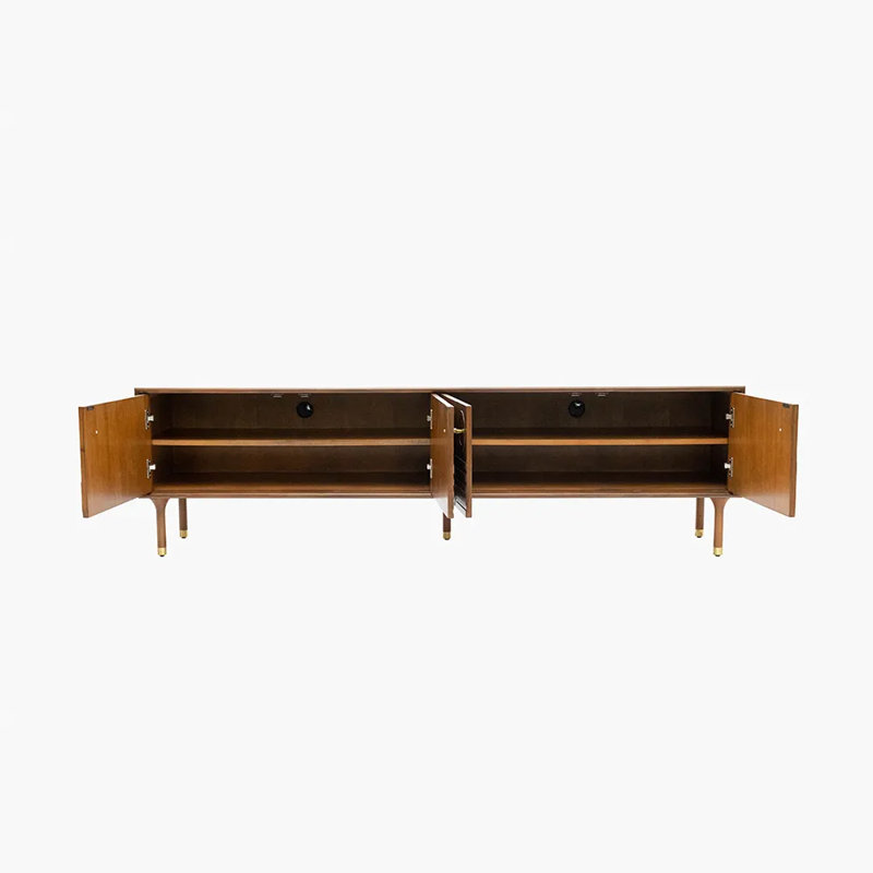 Meuble télé Mid-Century moderne, entièrement assemblé, H 22,83 po x L 62,99 po x l 16,93 po, Brun