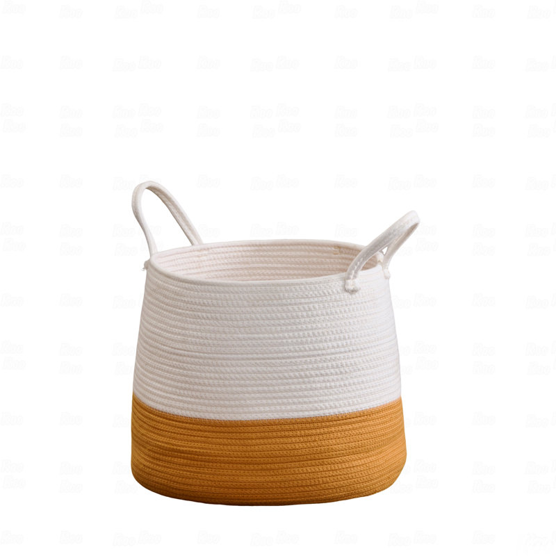Round White Brown Laundry And Storage Basket