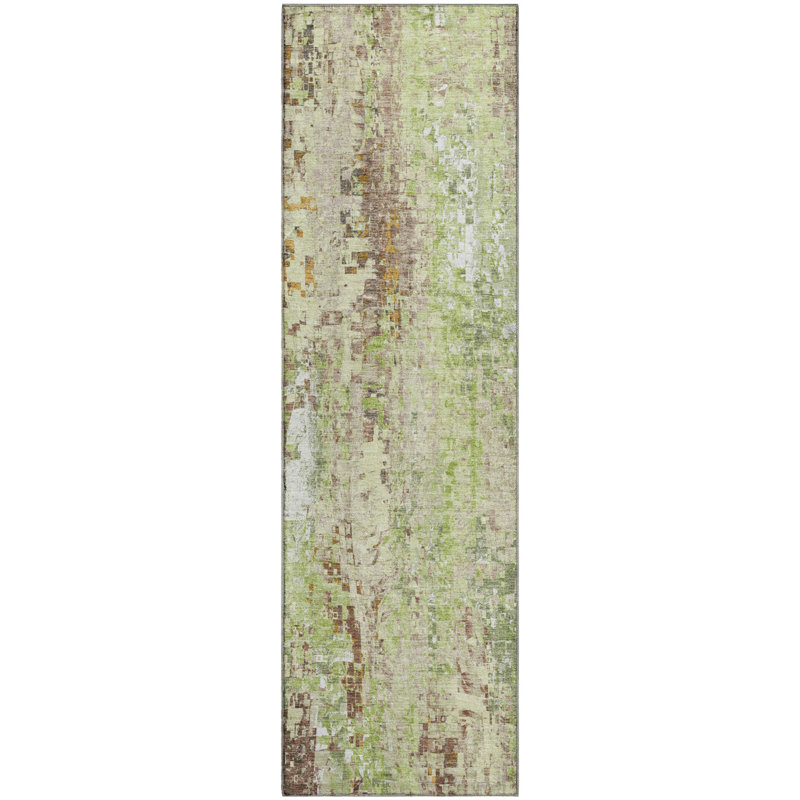 Premium Machine Washable Mayfield AMF2254 Abstract Rug, 2'3" x 7'6" Runner, Green
