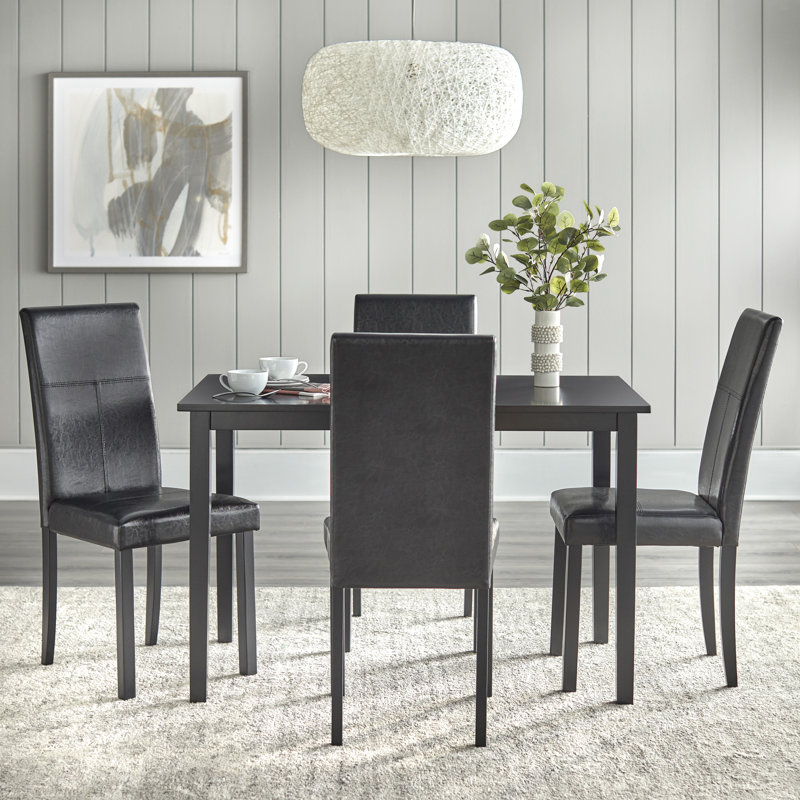 Paramaz 4 - Person Solid Wood Top Four Leg Dining Set, Gray