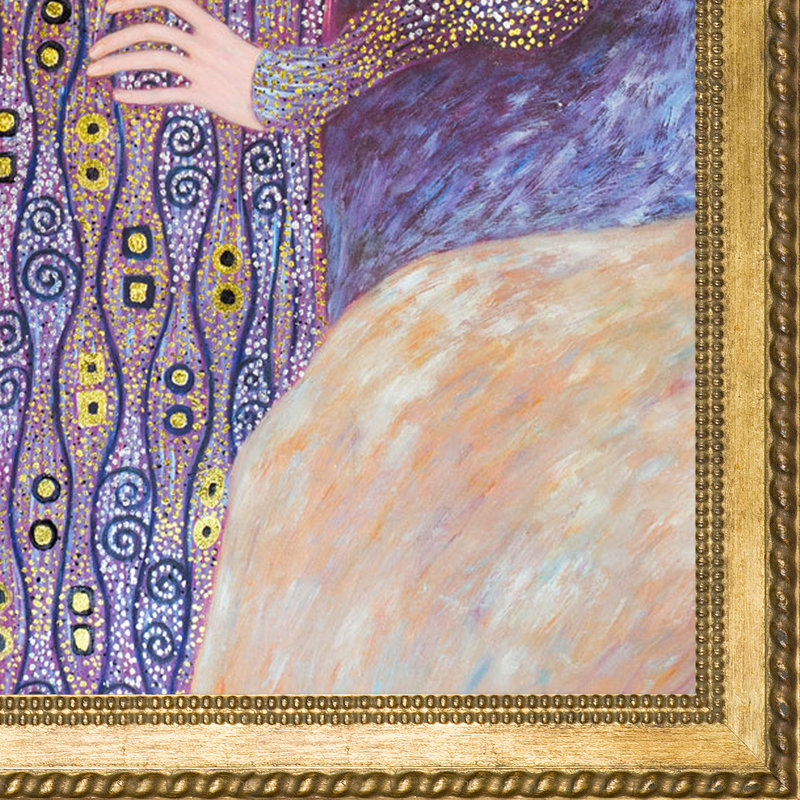 Portrait of Emilie Floge, Metallic Embellished 'par Gustav Klimt - Peinture sur toile encadrée, Perle et tresse de Vérone
