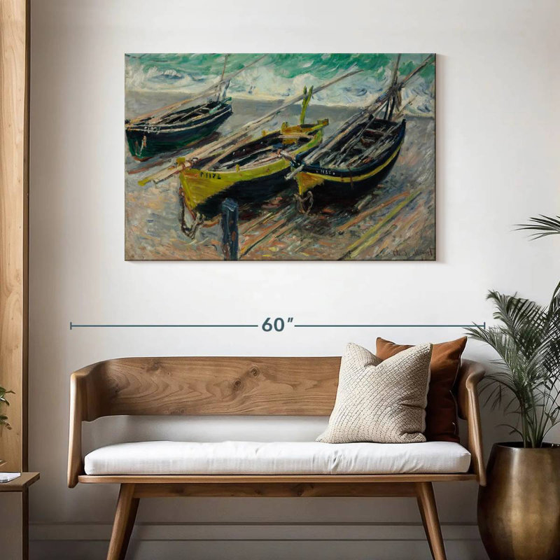 Trois bateaux de pêche Mehar 1886, H 30 po x l 45 po