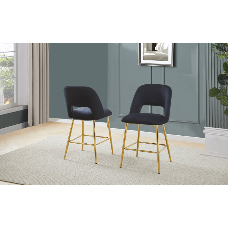 Braebury Upholstered Counter Stool with Metal Frame, Black, Counter Stool (24” Seat Height)