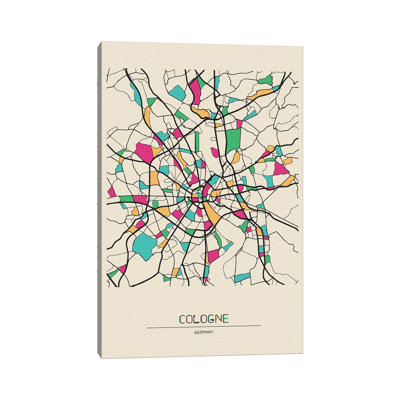 Cologne, Germany Map by Ayse Deniz Akerman - Wrapped Canvas Print