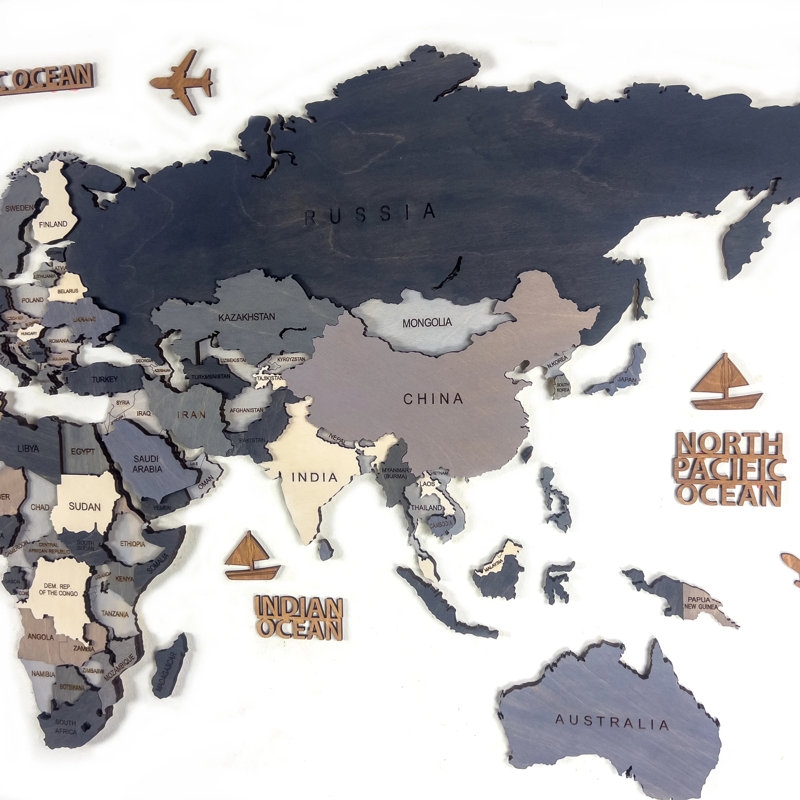 Carte du monde en bois - coloré