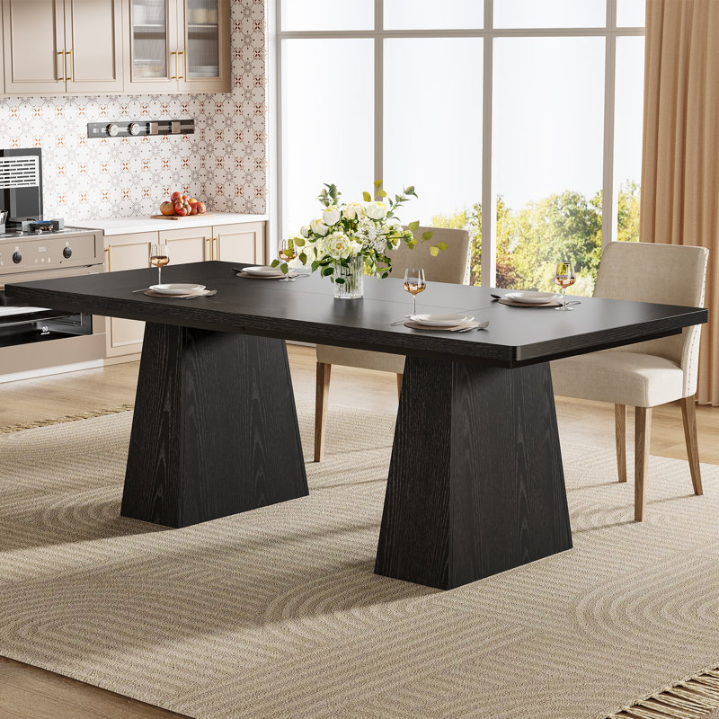 Table de salle à manger de style campagne moderne noire 63 po, grande table de salle à manger pour 4 à 6 personnes, Noir