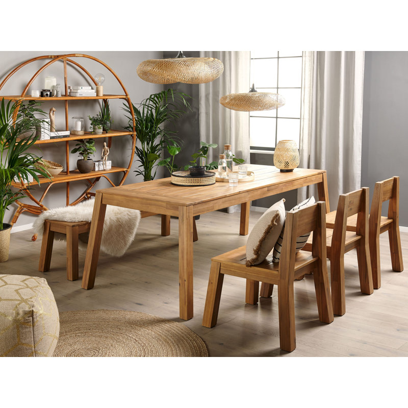 Belisma 6 - Person Acacia Wood Patio Dining Set with Rectangular Table , Cushions Included
