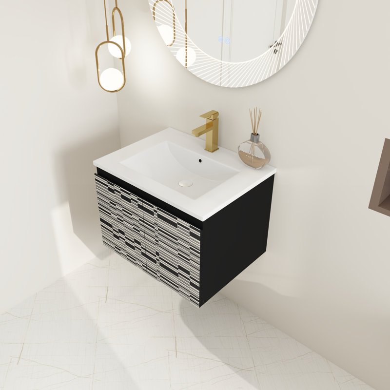 24" Wall-Mounted Single Bathroom Vanity Set with Ceramic