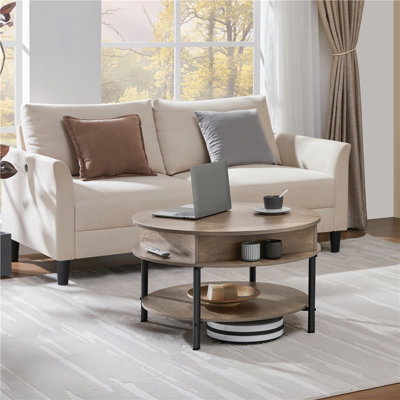 Round Lift Top Coffee Table with Hidden Compartment and Storage Shelf -  Yaheetech, 615232 Gray