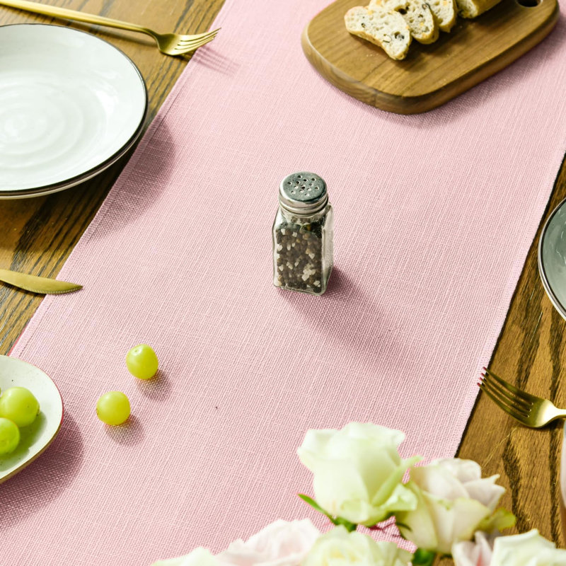 Blush Pink Boho Rural Rustic Farmhouse Tassel Table Runner, 33x183 cm Spring Kitchen Dining Table Decoration Wedding Holiday Party Decor