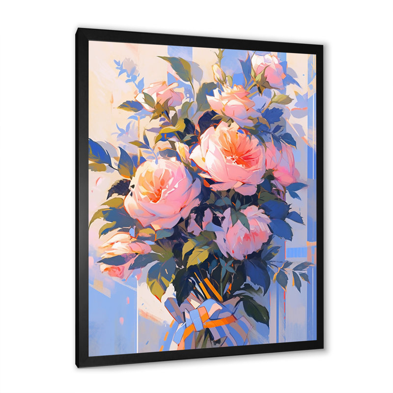 Peony Whisperes Bouquet - Peony Wall Art Living Room, Cadre photo noir, H 32 po x l 24 po x P 1 po